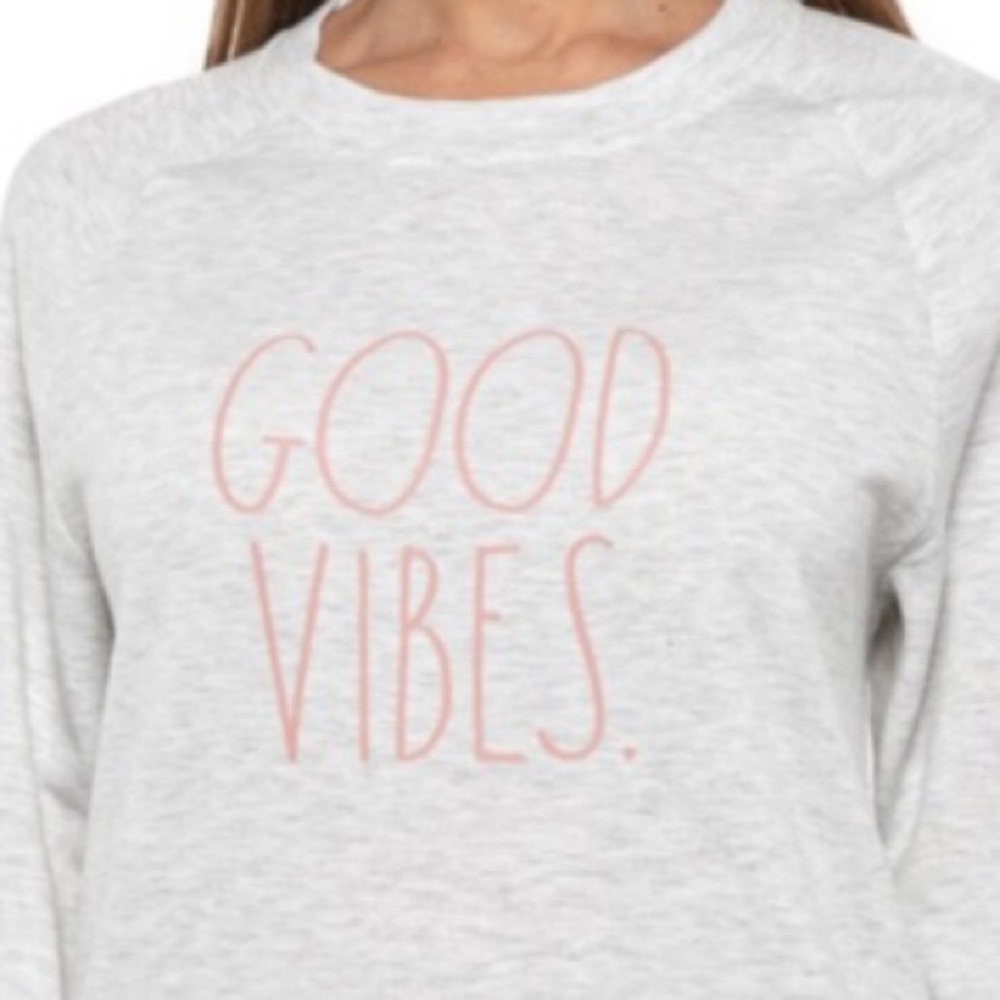 🆕 Rae Dunn Good Vibes Sweatshirt Gray and pink size xsmall 6.19.26